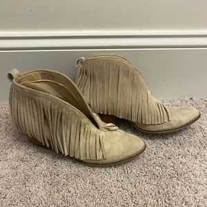 Beige fringe booties